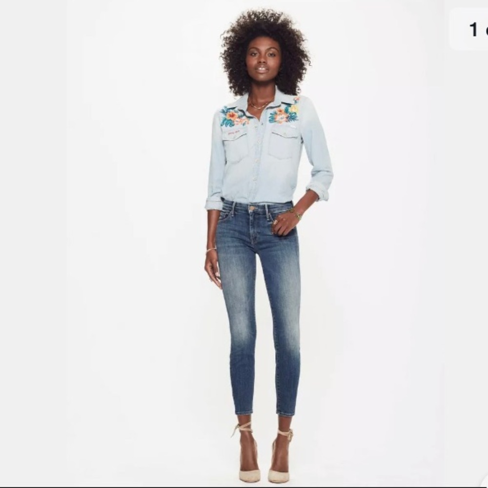 MOTHER The Looker Crop Skinny Blue Denim Jeans
